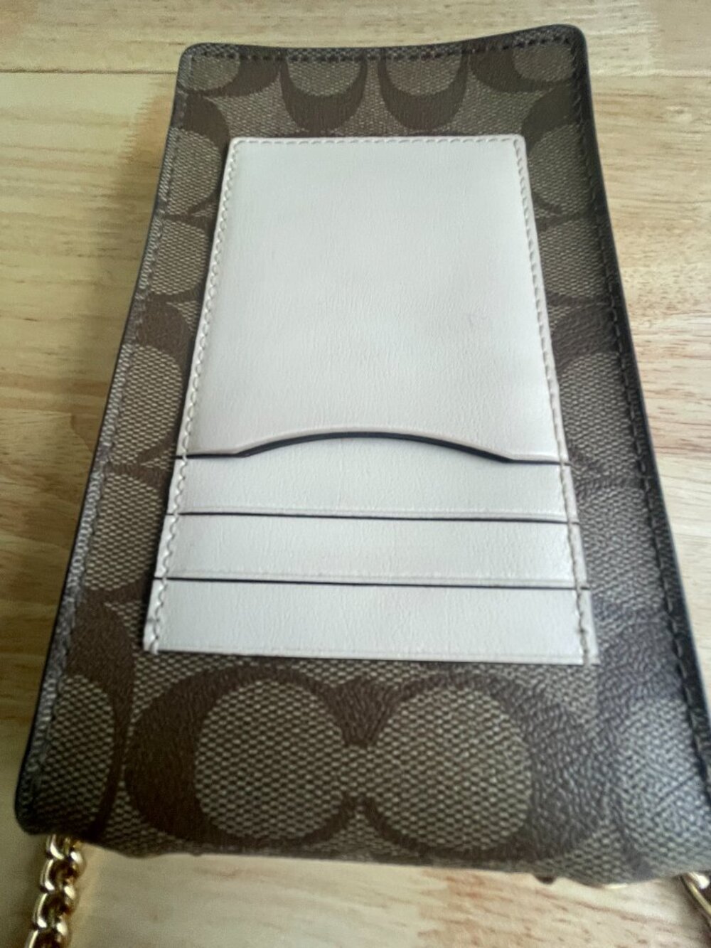 Coach Signature Phone Crossbody Wallet Chain Strap Brown Khaki PVC - Picture 6 of 14